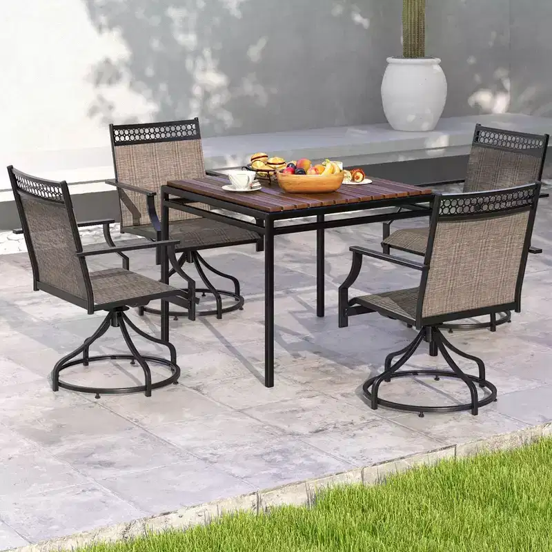 Costway Patio Swivel Dining Chairs Set of 2 with Quick-Drying Fabric and Metal Frame Brown/Gray