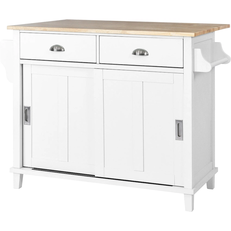 Kitchen Cart With Rubber Wood Drop-Leaf Countertop(no include stool)