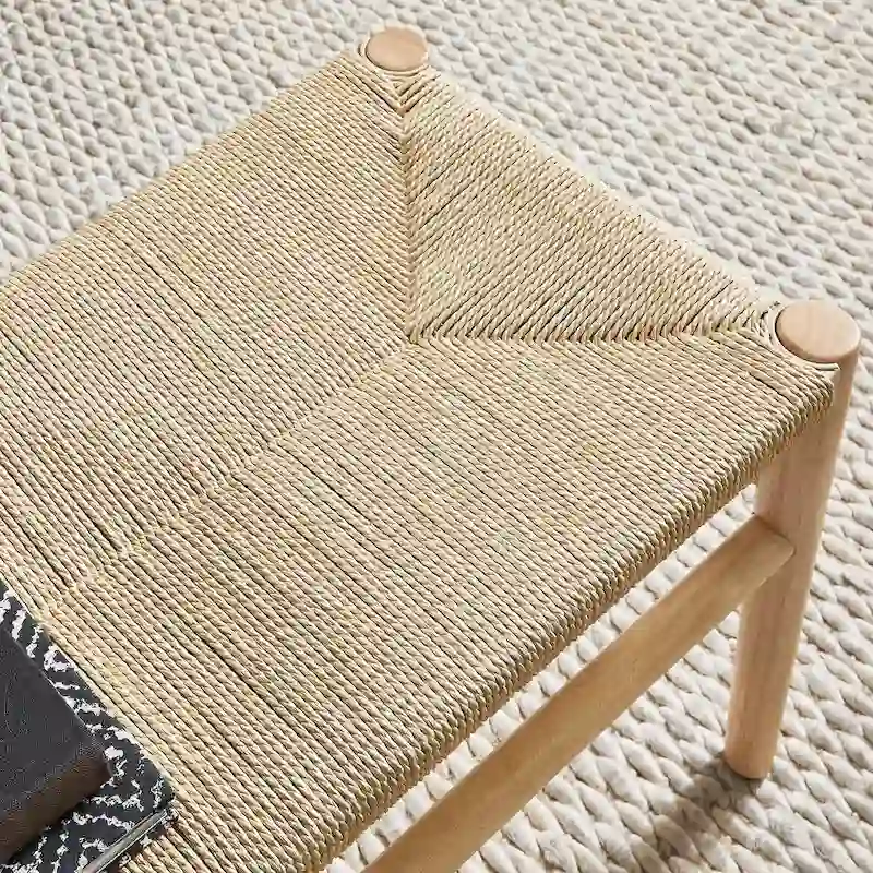 Natural Wood Bench with Woven Rope Seat - 2 Person