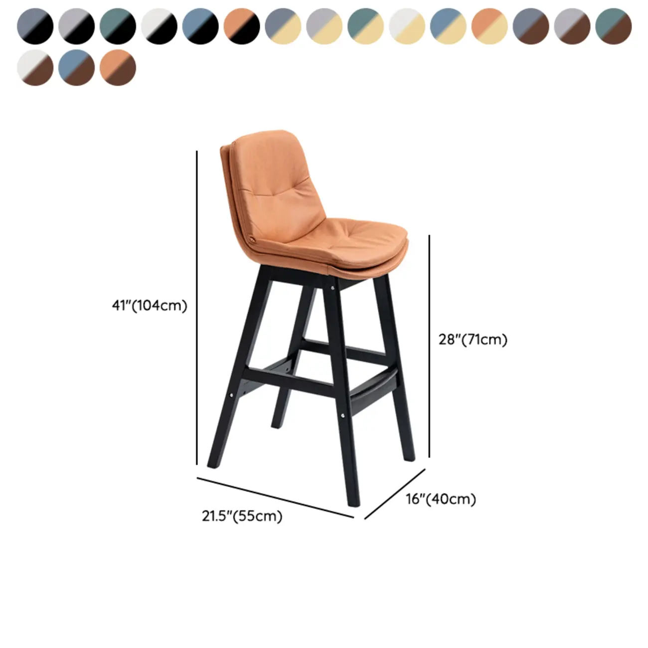 Scandinavian Wood Frame Leather Ergonomic Bucket Bar Stool