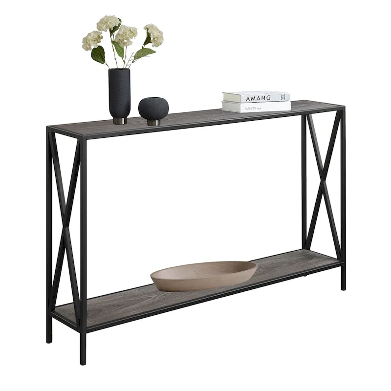 Farmhouse Industrial Console Table with Shelf