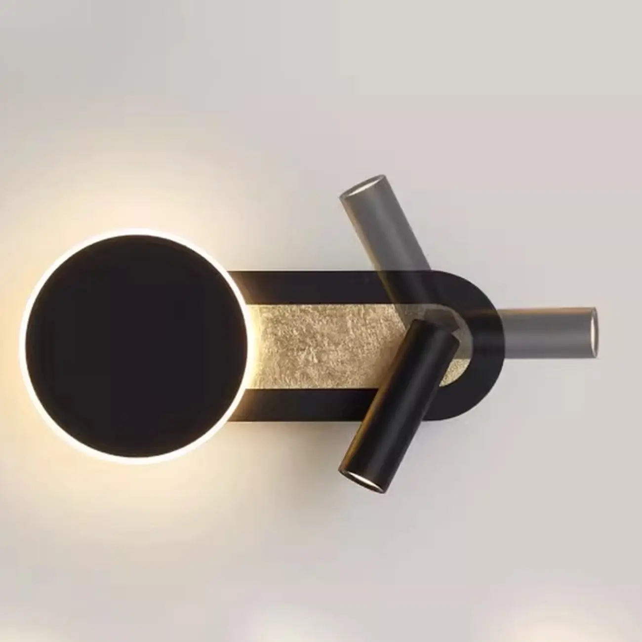 Mini Geometric 2-Light Black-Gold Wall Sconce in Rotatable