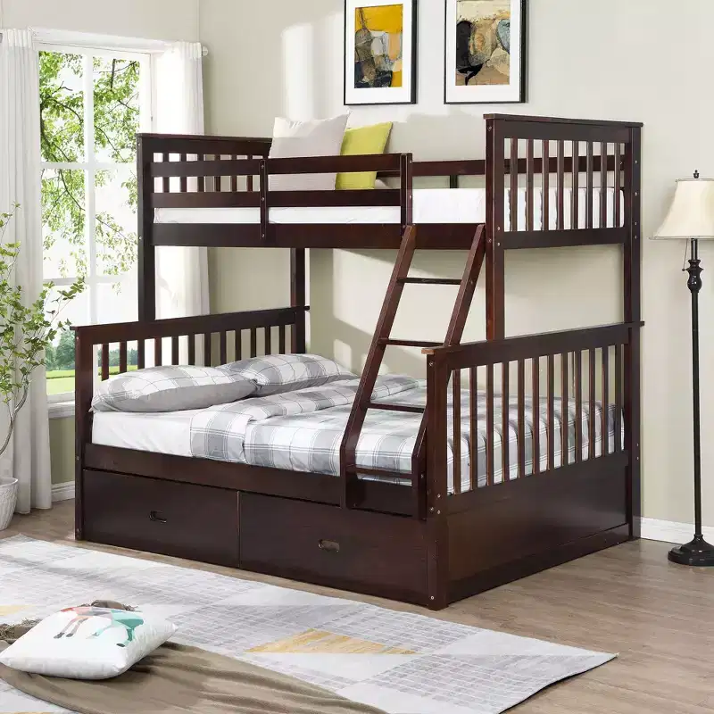 Okak 76IN Twin Over Full Bunk Bed with Storage Drawers, Kids Bunk Beds with Safety Guardrail and Ladder, Bed Frames for Living Room, Kids Room