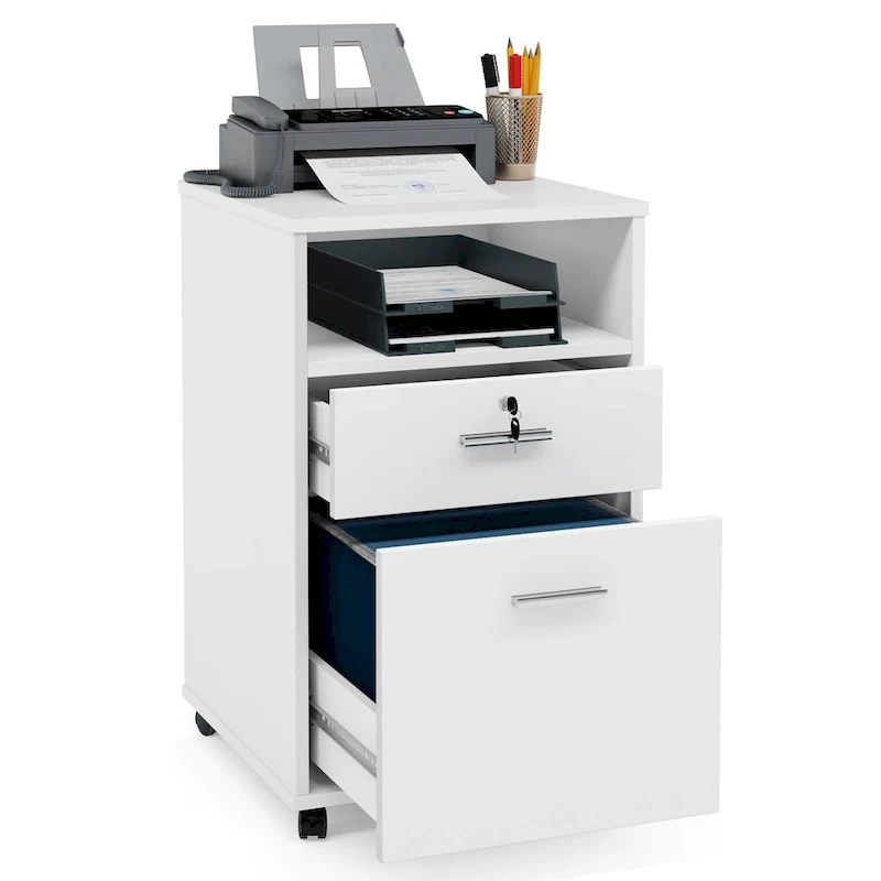 Mobile File Cabinet with 2 Drawer and Lock, Printer Stand with Rolling Wheels