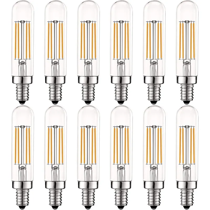 Luxrite Vintage E12 LED Bulb 60W Equivalent, T6 T6.5, 2700K Warm White, 500 Lumens, Dimmable LED Tube Bulbs (12 Pack)