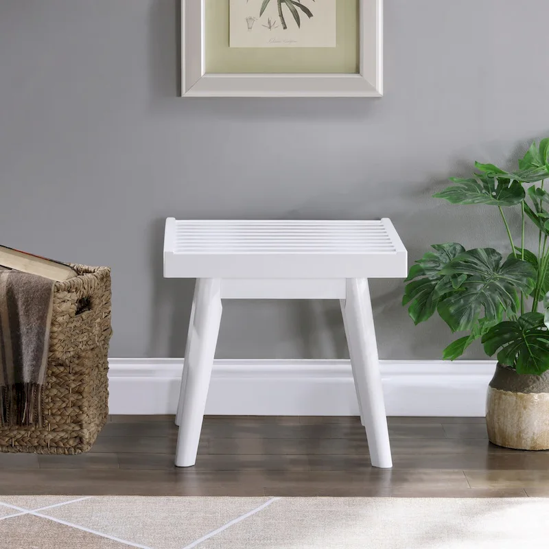 White Slatted Solid Wood Bench – Single Seat