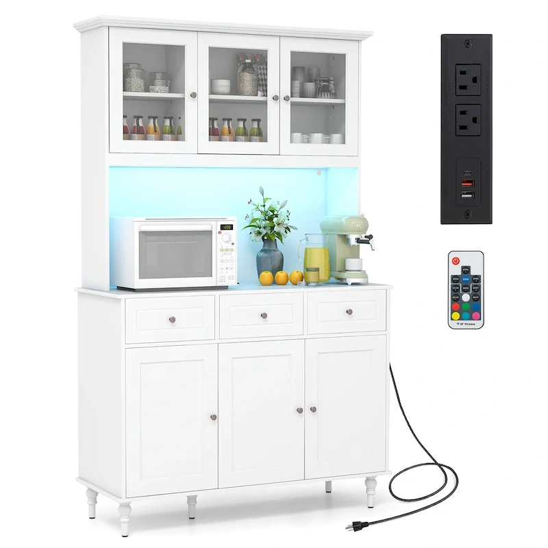 Tall Kitchen Pantry Storage Cabinet with LED Lights and