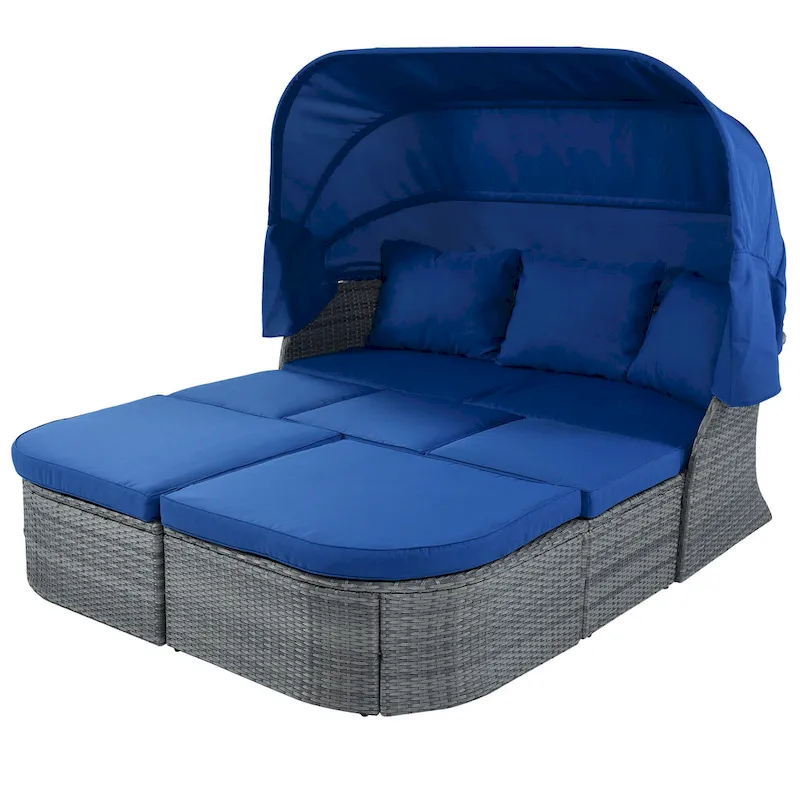 Modular Daybed Sunbed Patio Canopy Bed Wicker Conversation Set