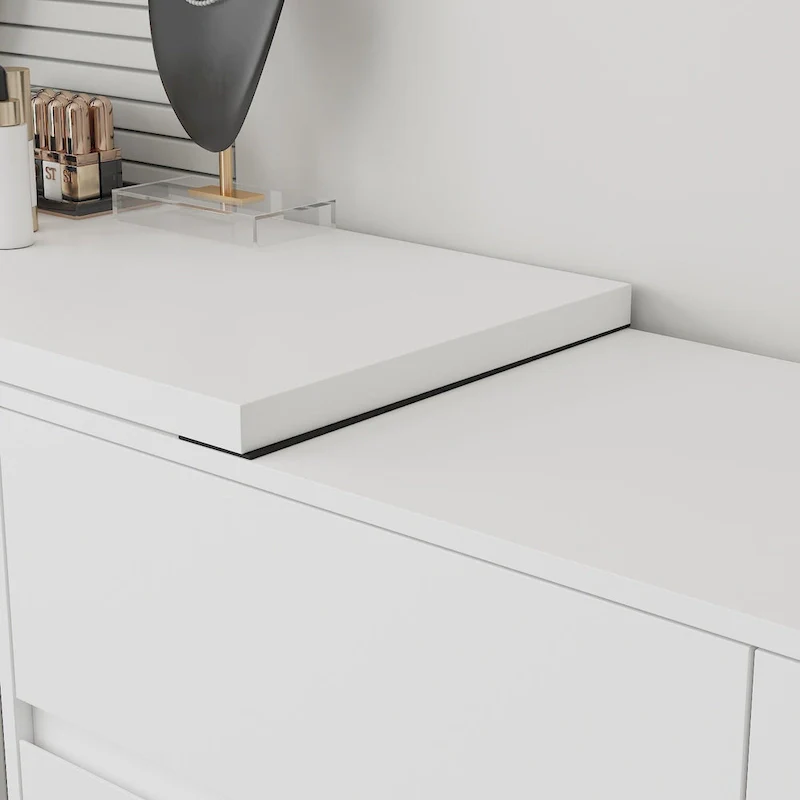 Timechee Home Rotating Dresser and Desk 6 Drawer Dresser Vanity Makeup