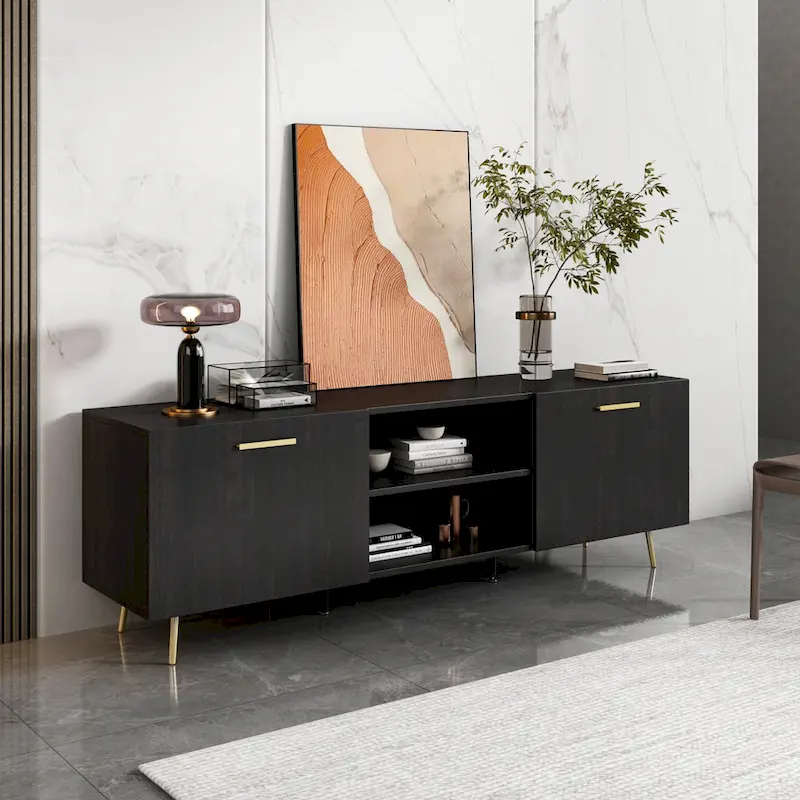 Dark Brown / White 2-Shelf TV Stand, Fits TVs up to 73