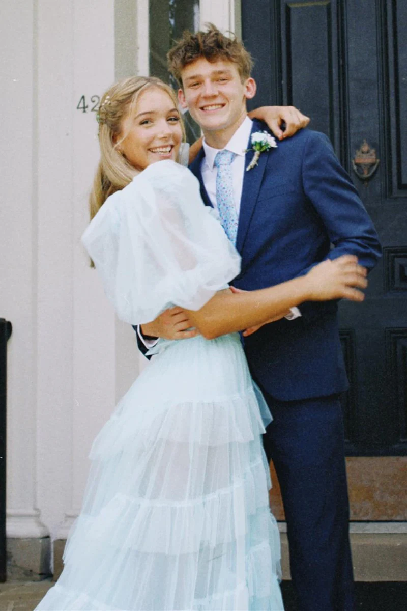 A Line Tow-Piece Tulle Prom Dress with Slit