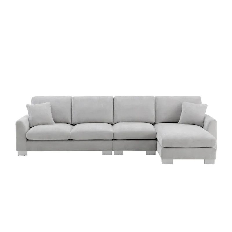 119 Chenille L-Shaped Sectional Sofa with Chaise Lounge and 2 Pillows