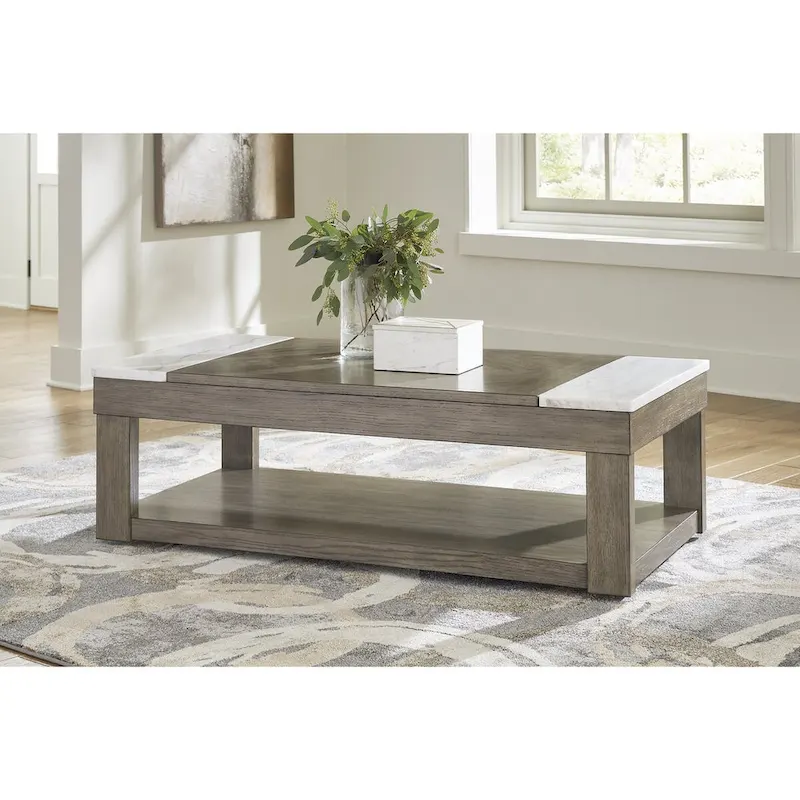 Signature Design by Ashley Loyaska Grayish Brown/White Lift-Top Coffee Table - 56.13 W x 28.25 D x 18.13 H