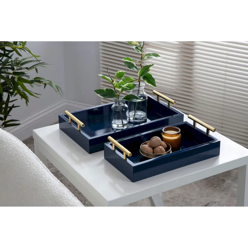 Kate and Laurel Lipton Rectangle Wood Tray Set - 2 Piece