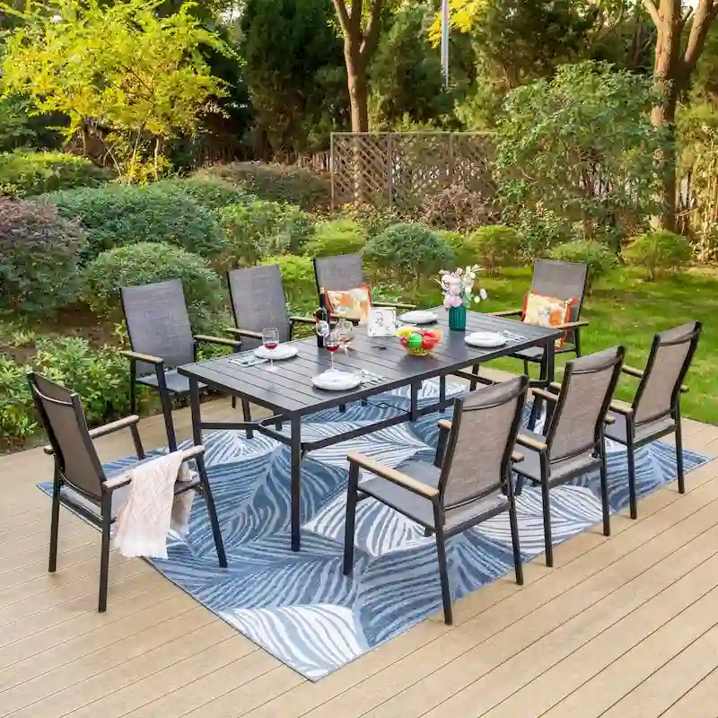 MAISON ARTS 9 Piece Patio Dining Set with 8 Stackable Textilene Chairs and 1 Metal Table