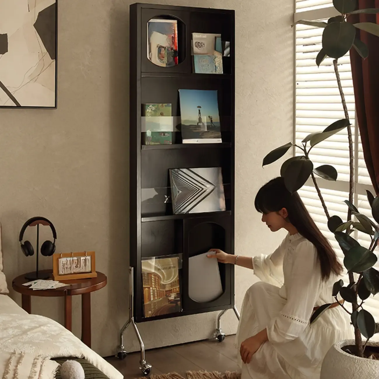 Vertical Wooden Closed Back 5-Shelf Mobile Bookcase