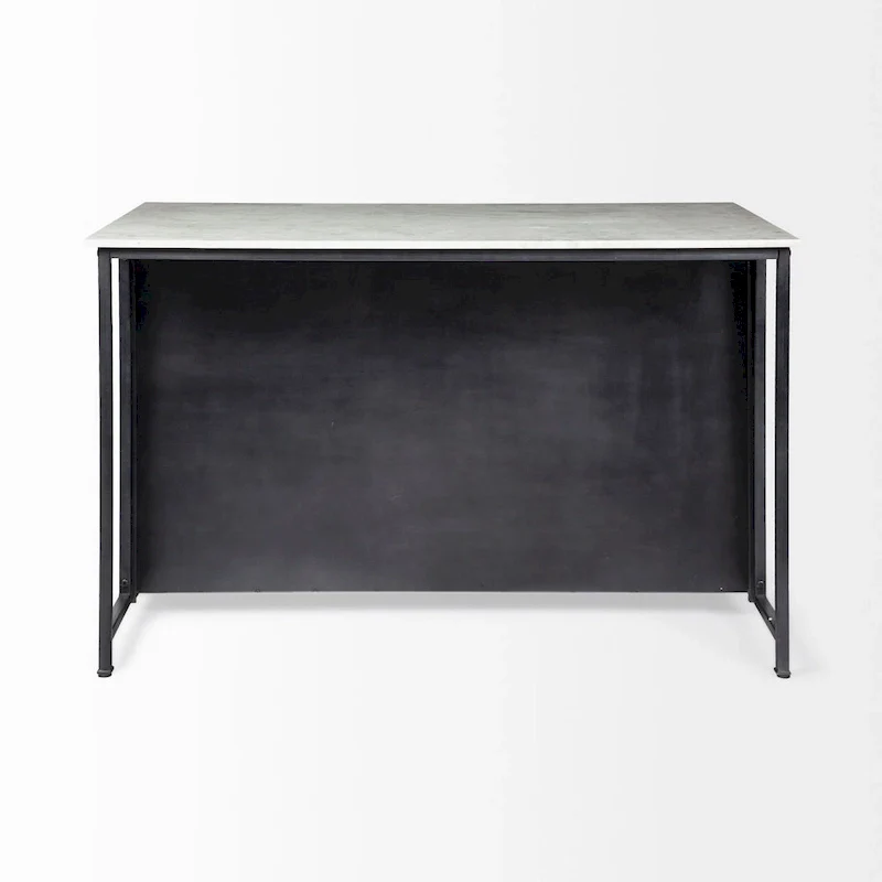 Fieri White Marble Top w/Black Solid Iron Frame Kitchen Island - 58 W x 32 D x 37 H