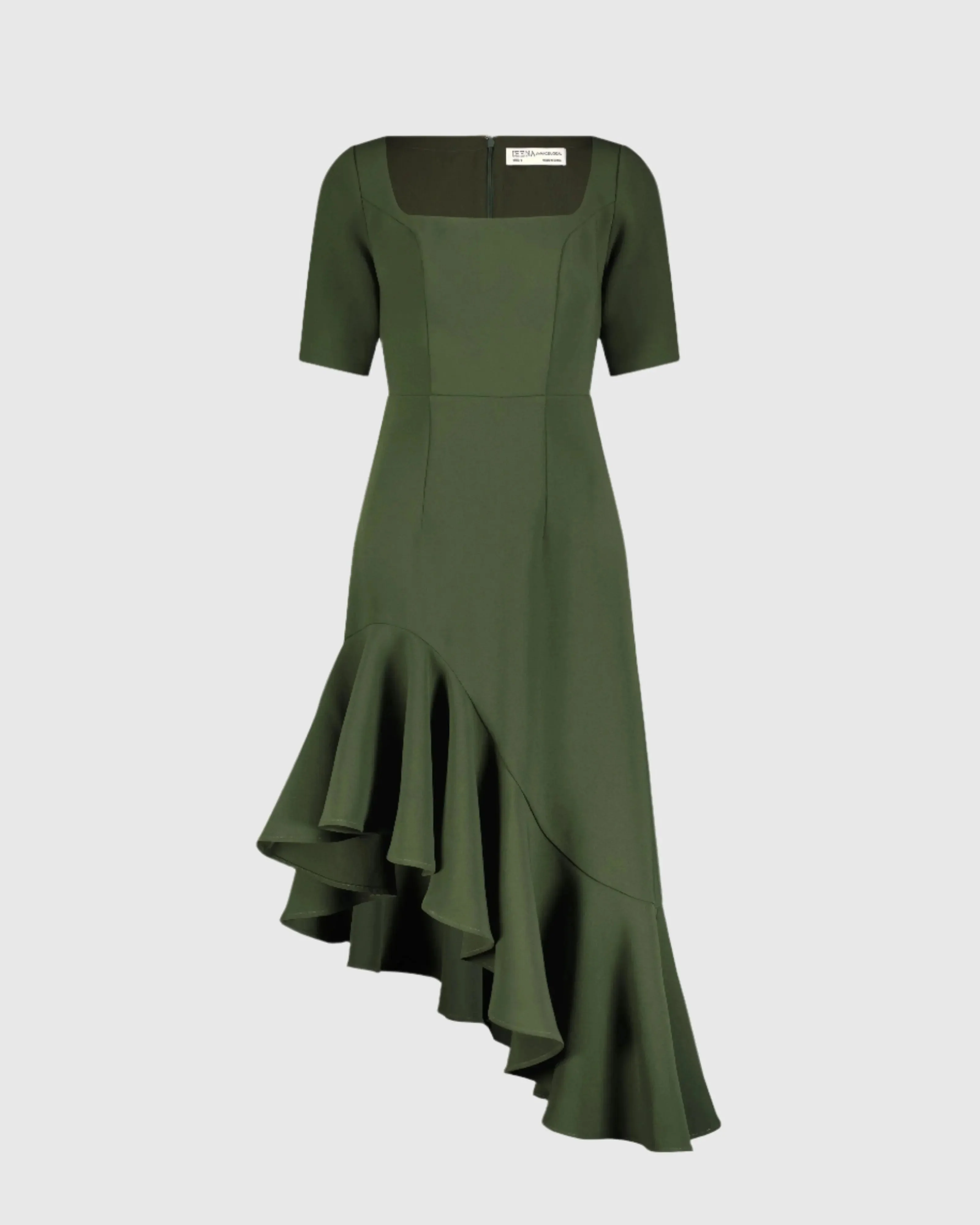 Green Crepe 3/4 Sleeve Asymmetrical Hem Dress - FINAL SALE