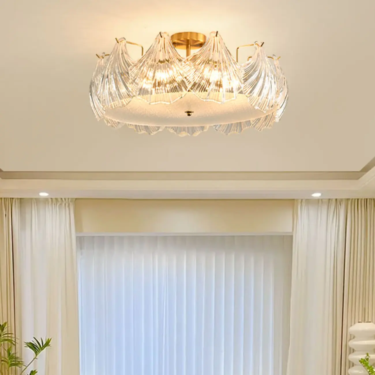 Luxury Living Room Ceiling Light with Glass Shell Shade