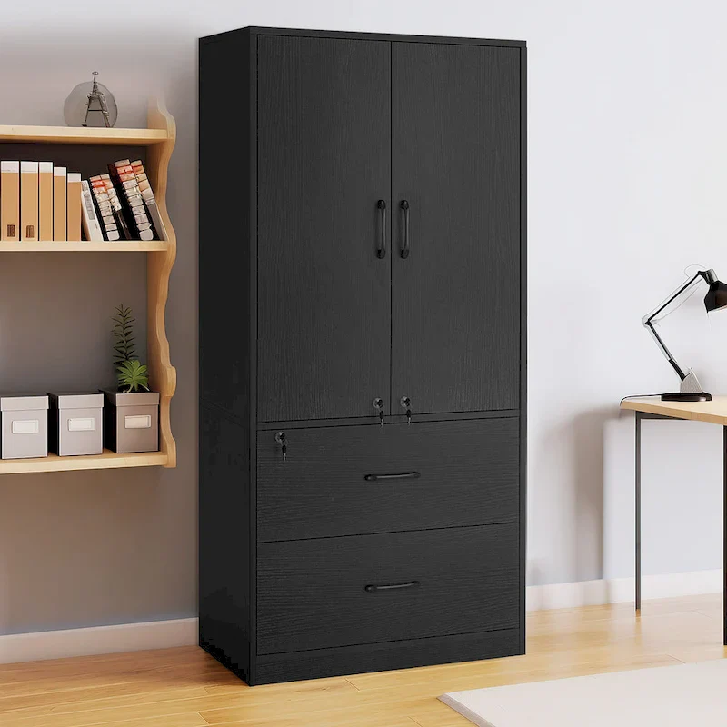 68 H Large Heavy Duty Wood File Cabinets 2-Drawer Storage Cabinet with Lock and Adjustable Shelves