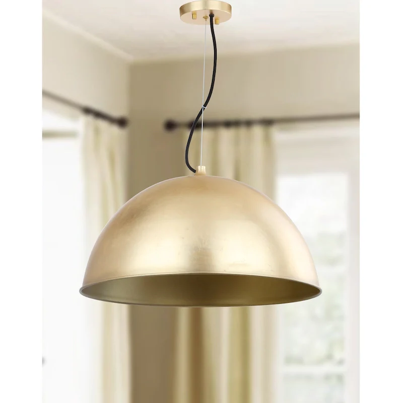 SAFAVIEH Lighting Efrosina Adjustable 1-Light Dome Gold Leaf Pendant - 21  W x 21  D x 11.5-83.5  H - Gold Leaf - 21Wx21Dx84H
