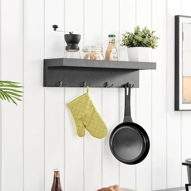 Entryway Wall Coat Rack with Decorative Ledge Shelf and Hooks
