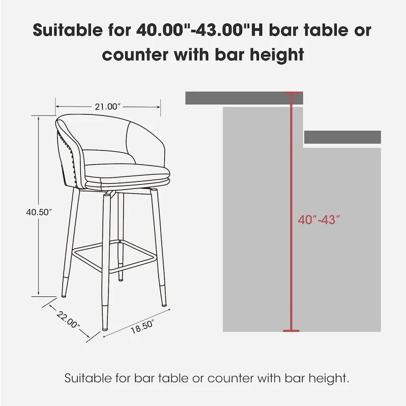 Glitzhome Set of 2 Mid-Century Modern 40.5H Faux Leather Bar Stools with Nailhead Trim