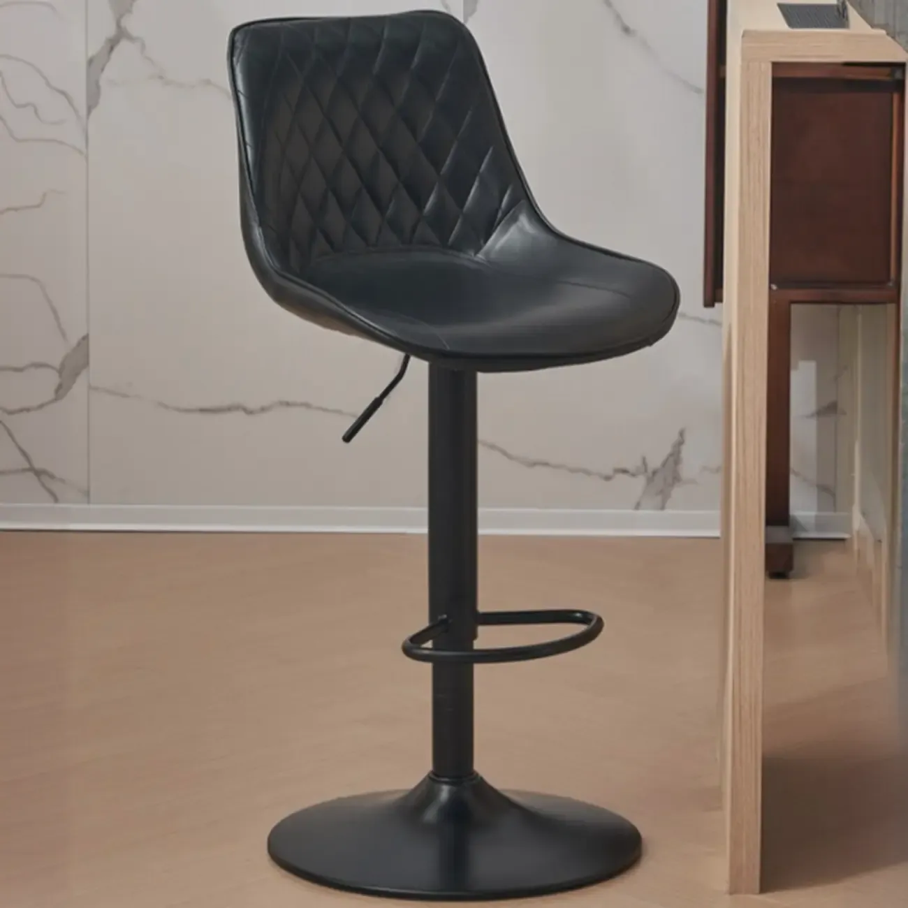 Chic Leather Tufted Swivel Adjustable Bar Stool