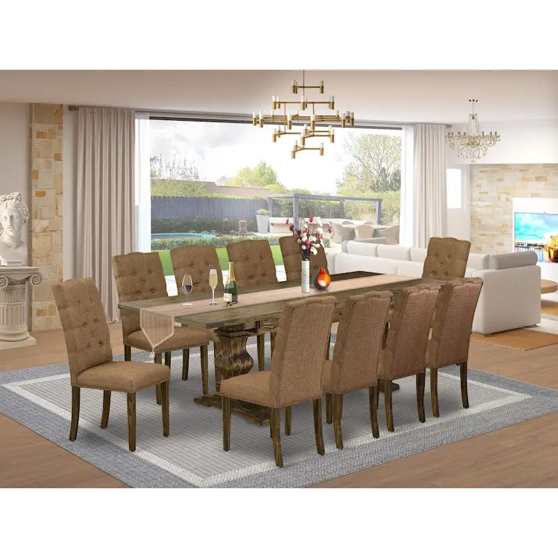 11 Piece Kitchen Table Set- a Dining Table and 10 Linen Fabric Parson Chairs(Finish Options)