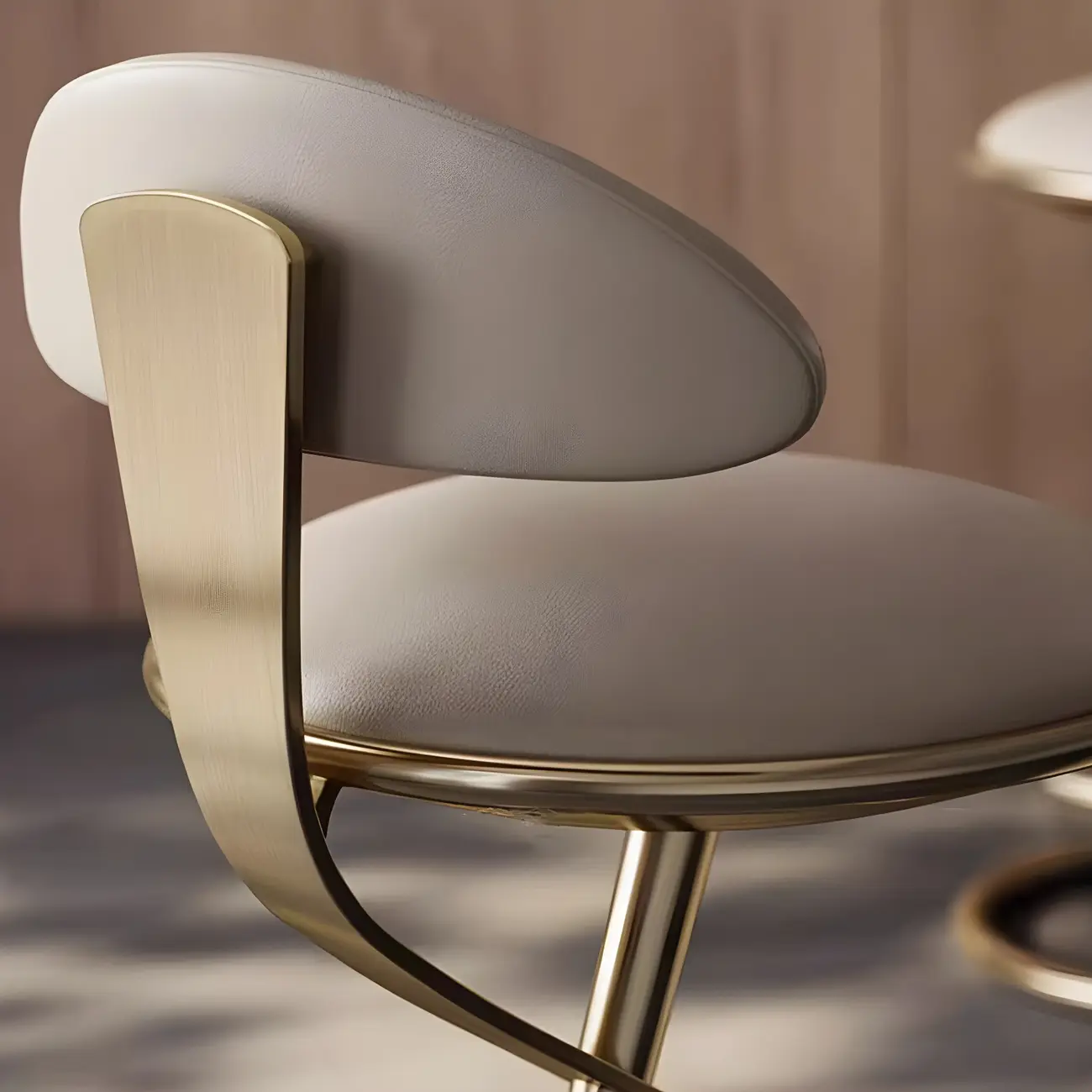 Luxury Gold Metal Frame Sleek Beige Leather Bar Stool