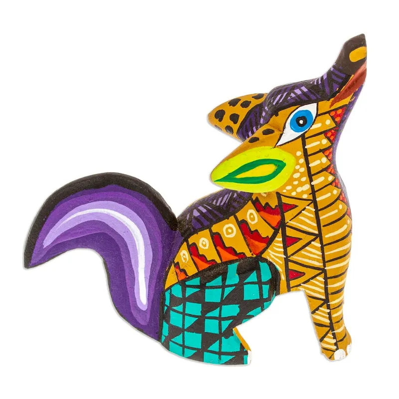 Novica Handmade Sunshine Coyote Wood Alebrije Figurine