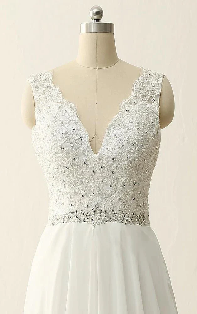 Maxi V-Neck Beading Chiffon Lace Satin Dress