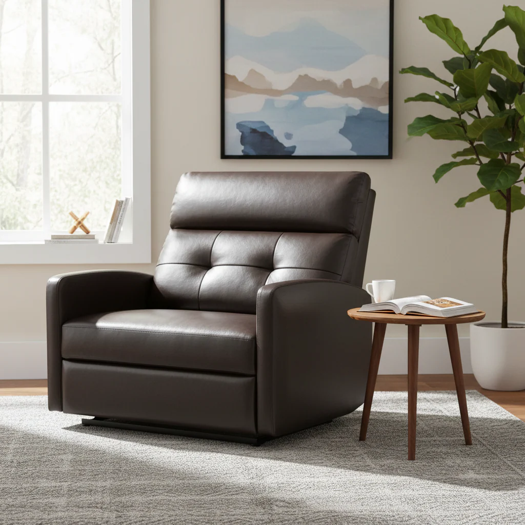 Brown Faux Leather 2-Seater Push-Back Recliner