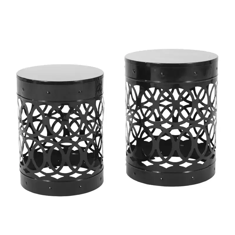 NAYSAYE Outdoor Patio End Table Set of 2, Metal Side Table with Carved Trellis for Home Lawn Garden Patio, Black, 13.75*13.75*18