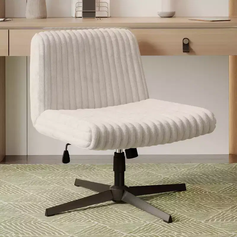 Okak Plush Criss Cross Chair with Adjustable Height, Office Chair with Extra Wide Seat, Comfy Chair for Home, Office, White