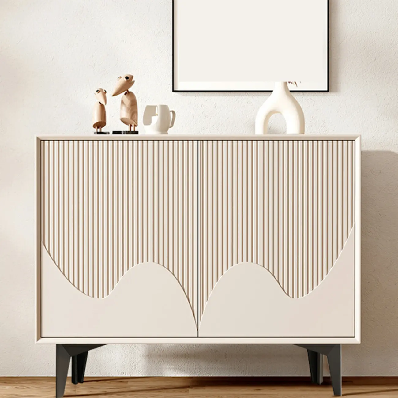 Hallway White Wood Shoe Cabinet with Slate