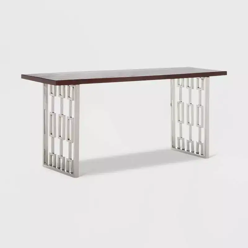 Adore Decor Lennox Contemporary Wood and Silver Metal Bench Dark Walnut Brown