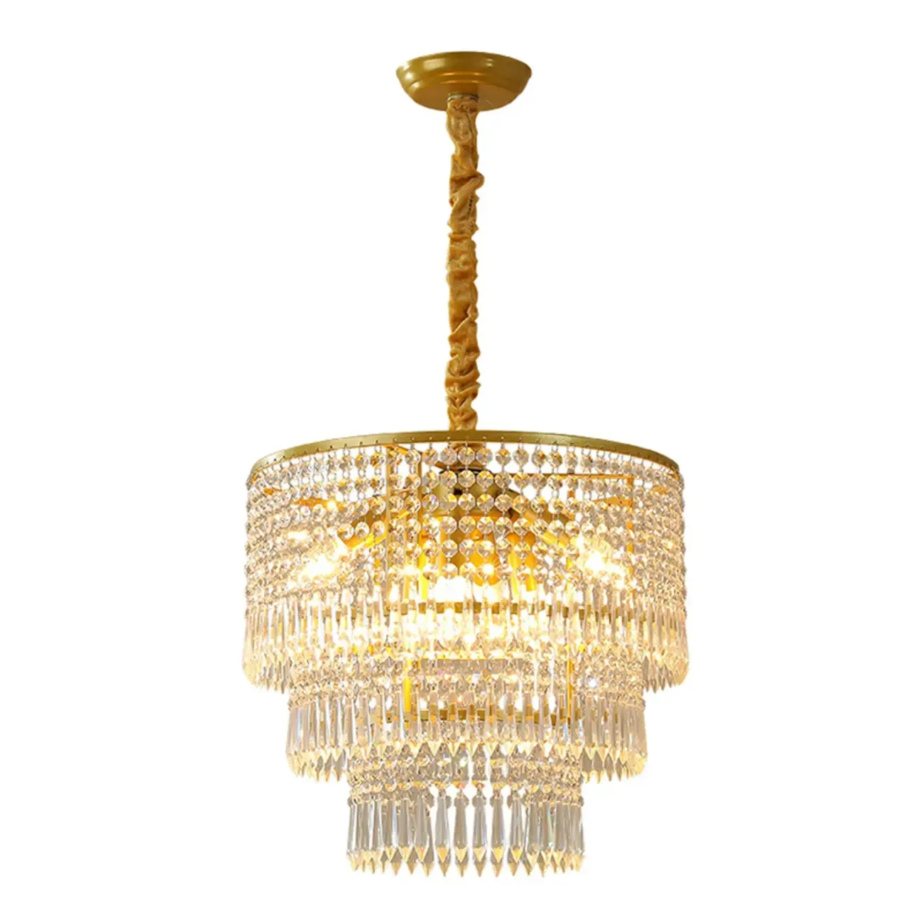 Modern Gold Descending Crystal Round Chandelier