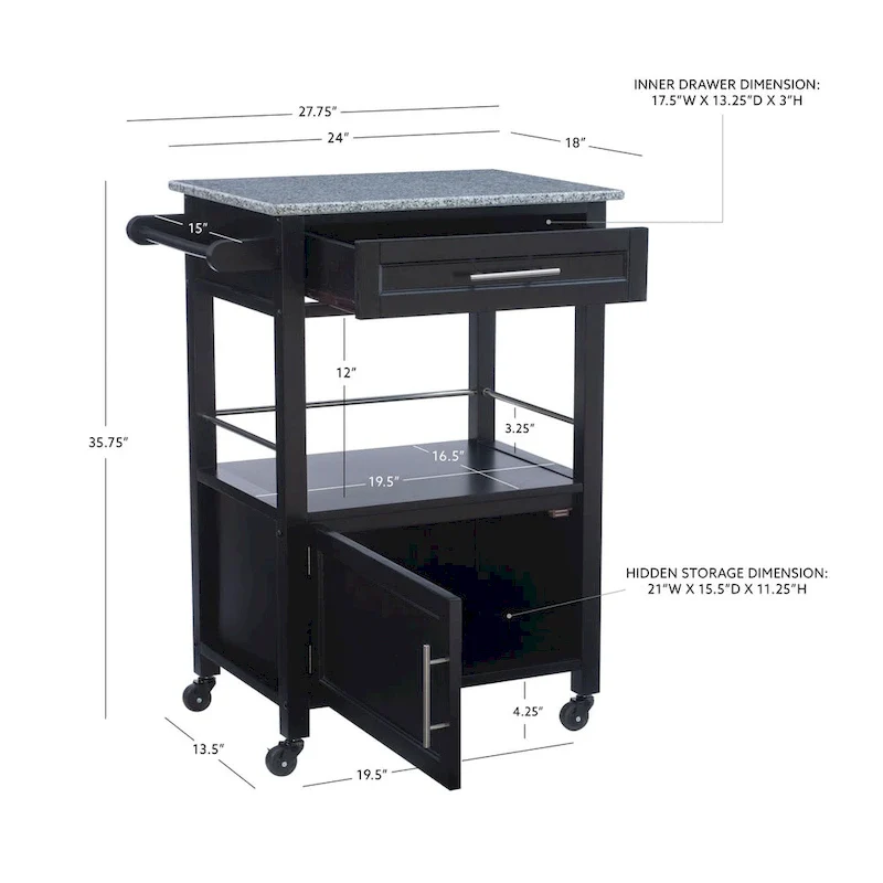 Mobile Kitchen Cart with Granite Top