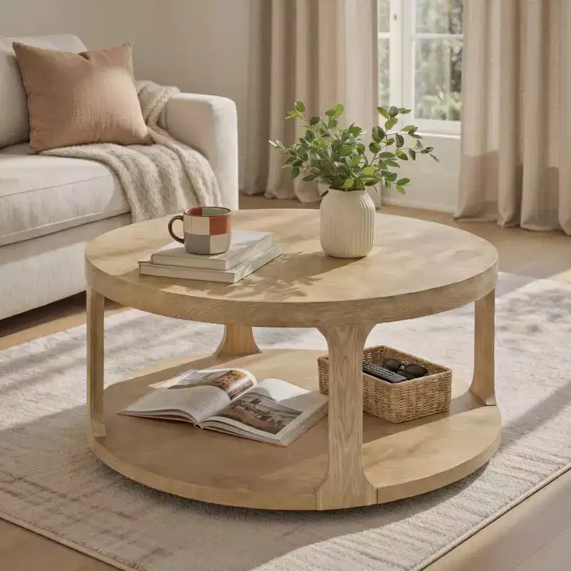 Christopher Knight Home Xochitl Farmhouse Round Wood Coffee Table with 2-Tier Storage Shelf