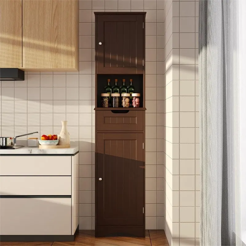 67 Tall 5-Tier Narrow Solid Wood Bathroom Linen Cabinet