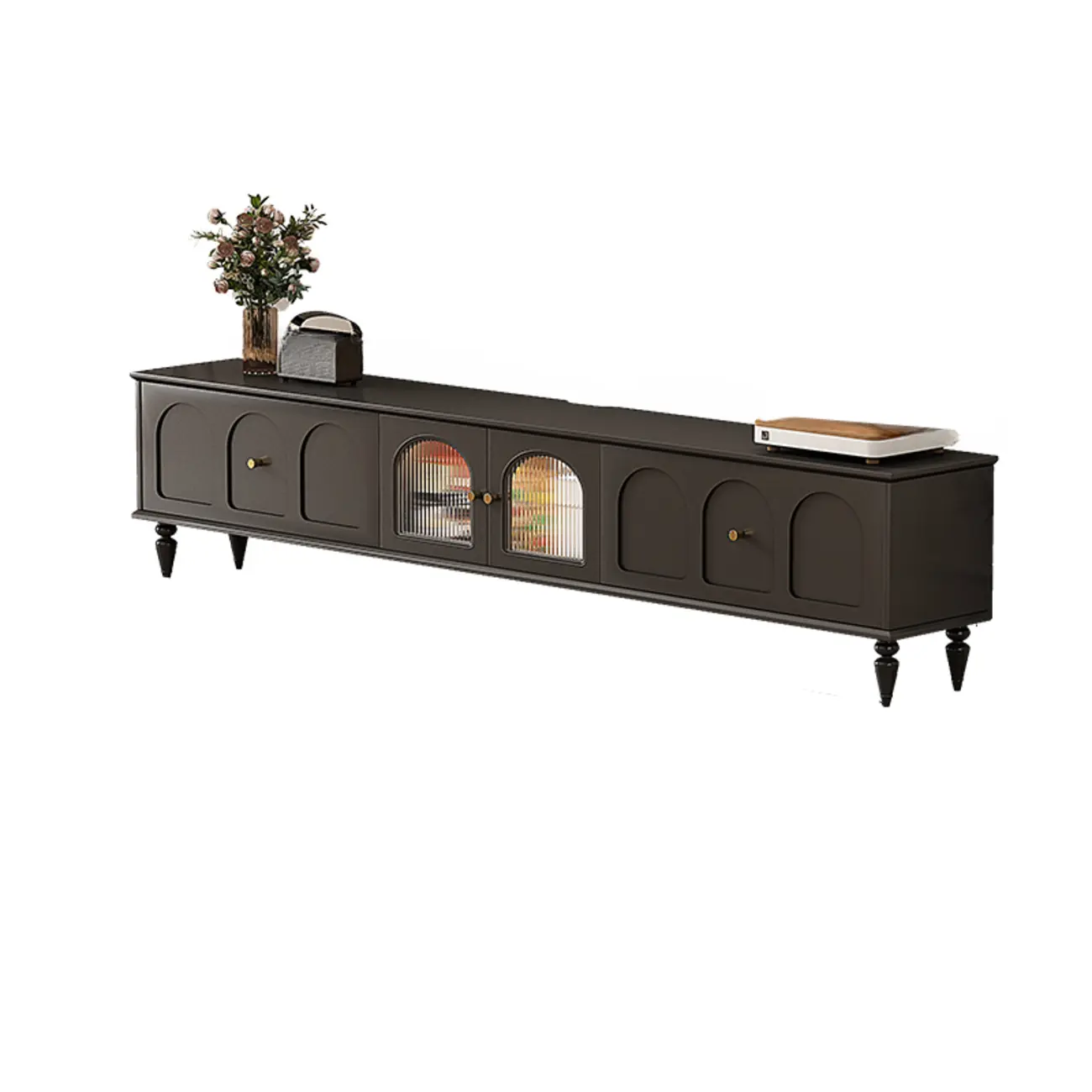 Warm Shaker Wood TV Stand with Cable Management & Light & 4-Cabinet/5 Cabinets/6 Cabinets