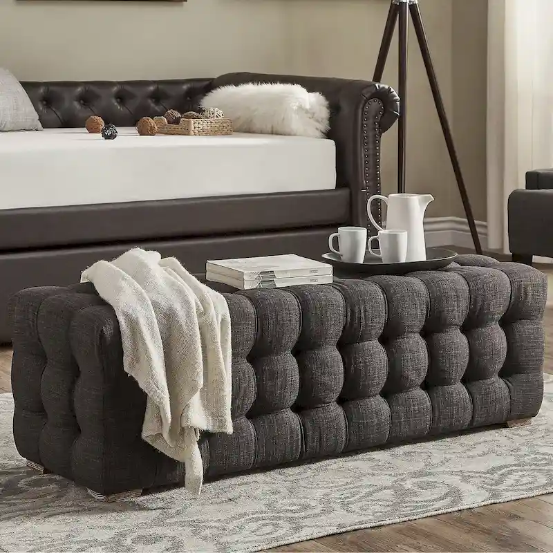 Knightsbridge Linen Fabric Tufted Bench by iNSPIRE Q Artisan