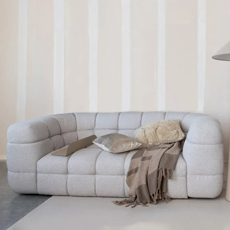 Grey Tufted Curved Sofa - 3 Seater