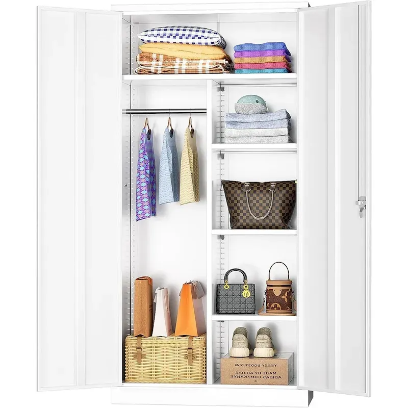 72 Tall Metal Lockable Wardrobe Armoire Storage Cabinet Locker with Hanging Rod for Garage, Gym, Home Office
