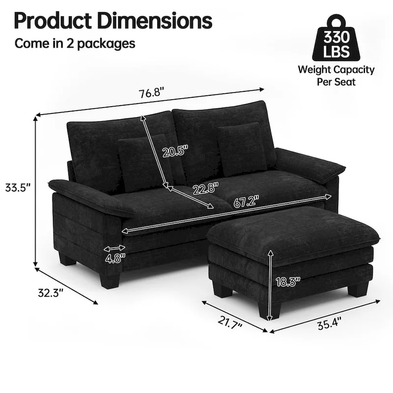 Modular Sectional Sofa with Ottoman and Deep Seat Sleeper