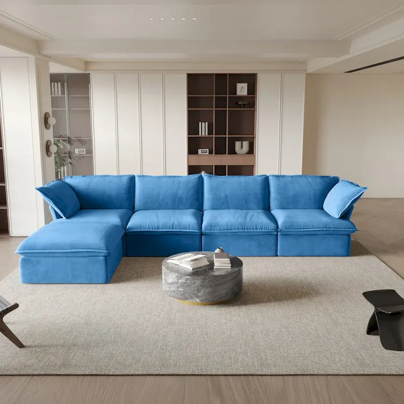 Modular Sectional Sofa Couch, 162.98 Velvet L-Shape Sofa with Ottoman