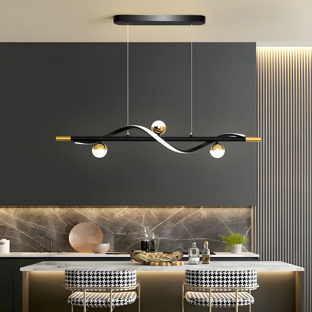 Modern Black Metal Acrylic 4-Light LED Dimming Pendant Light