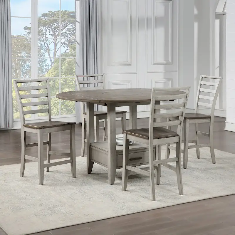 Smokey Alabaster & Honey Brown Drop-Leaf Counter Height Dining Set, Seats 4