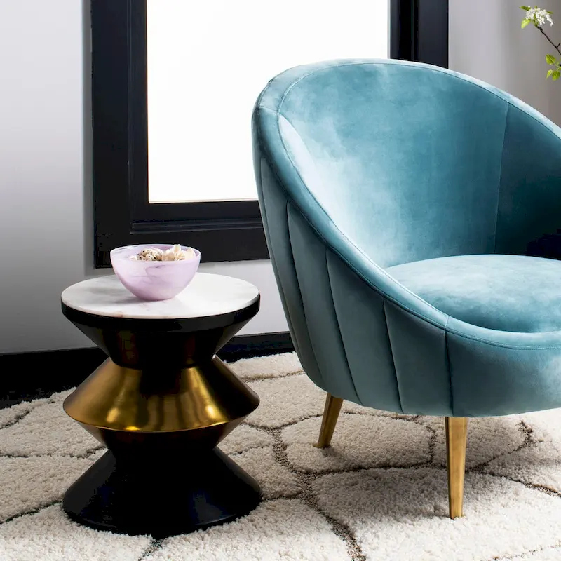 Margunde Black and Gold Stone Top Side Table - 14.3